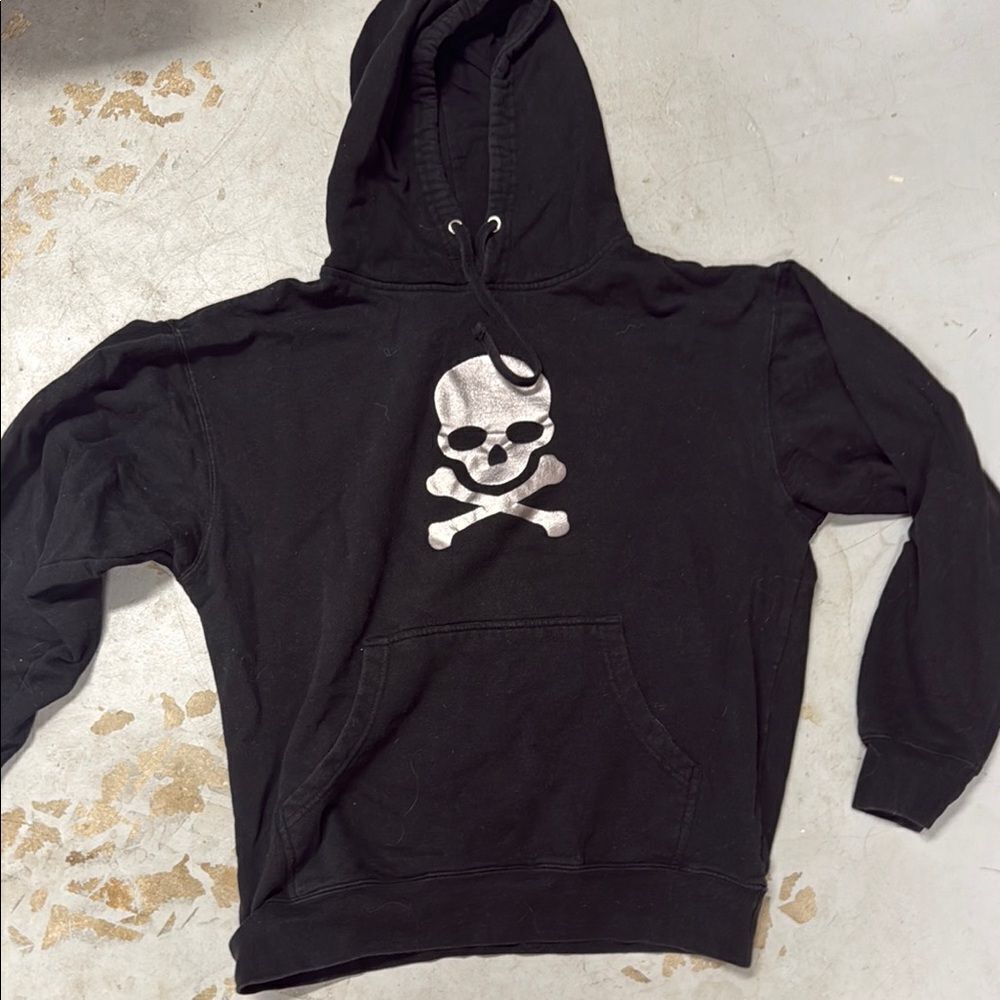 SoulCycle Black Skull Hoodie - Sweatshirt with Skull Logo in Silver - LARGE